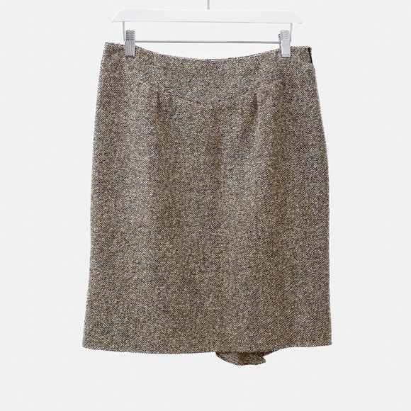 Valentino Brown Tweed Ruffle Pencil Skirt - Picture 2 of 10